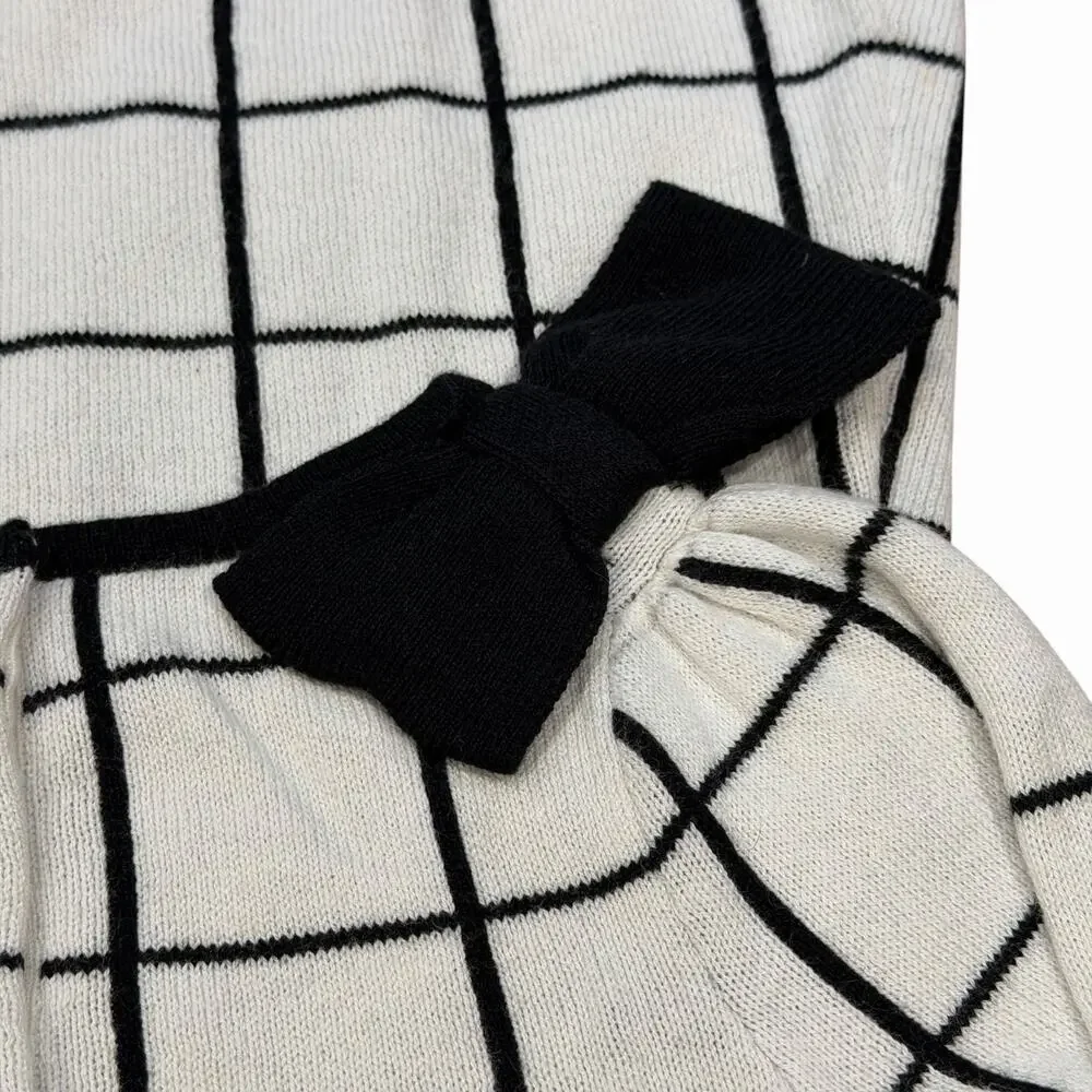 Janie and Jack Black White Windowpane Sweater Dress Shoulder Bow Toddler 2T NWT